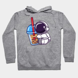 Cute Astronaut Holding Boba Milk Tea Cartoon Hoodie